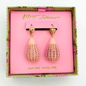 Betsey Johnson CRYSTAL TEAR LEVER EARRINGS PINK